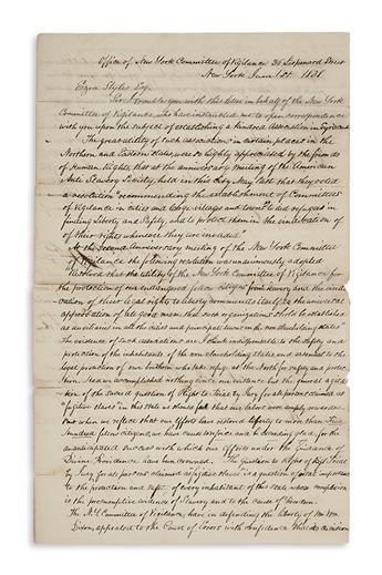 (SLAVERY AND ABOLITION.) Ruggles, David. Letter urging the establishment of a Committee of Vigilance in Syracuse.